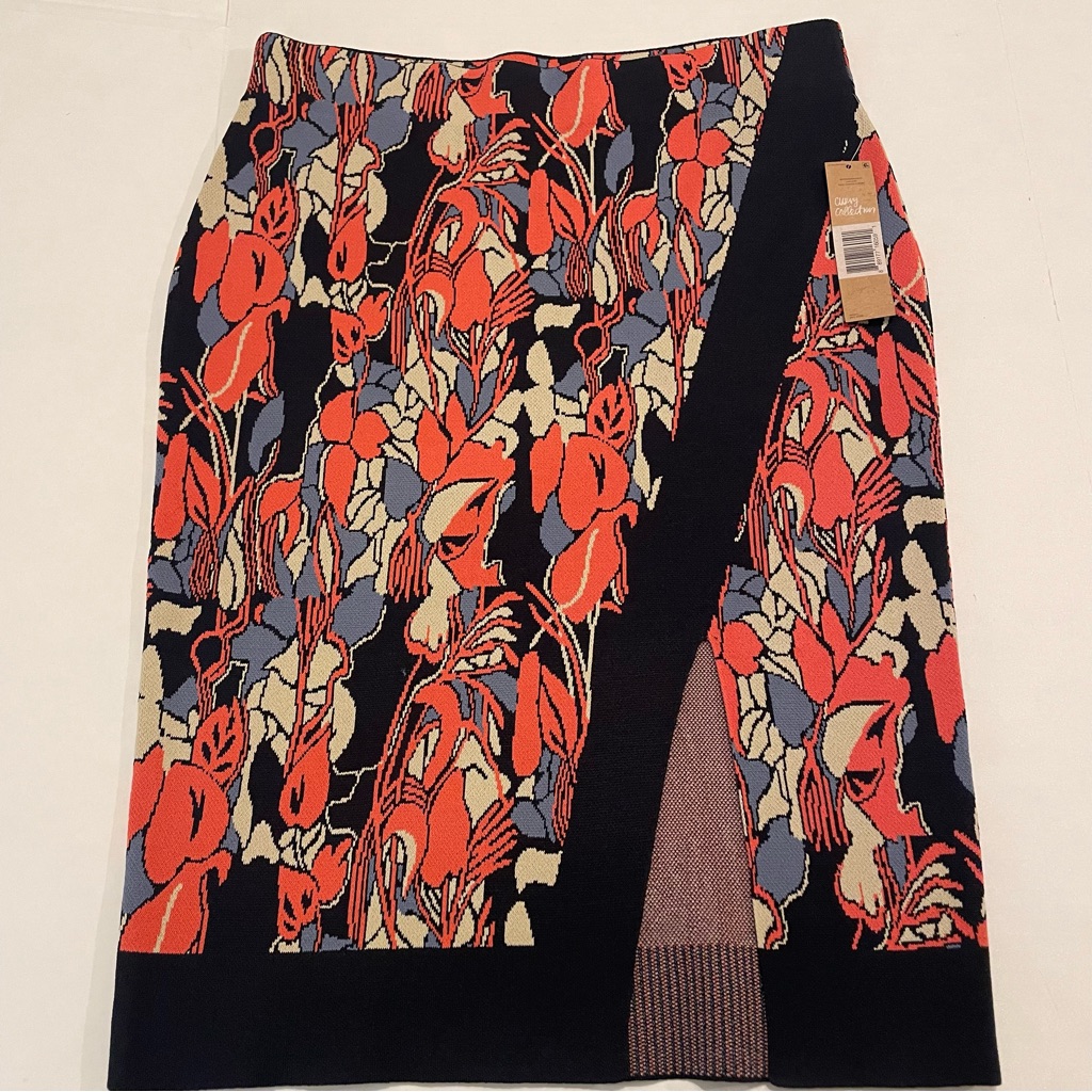 Rachel Roy Floral Coral & Black Stretch Knit Pencil Skirt. New. Curvy Size 0-X